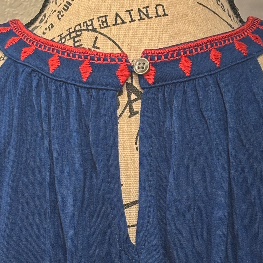 LOFT Blue and Red "Fireworks" Embroidered Halter Top - Picture 4 of 7